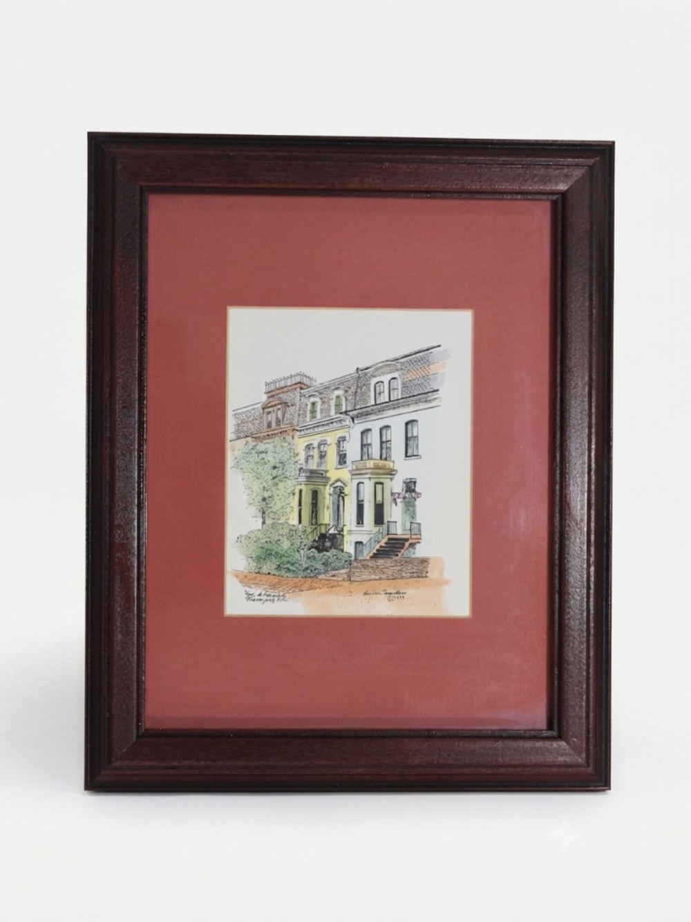 Framed Georgetown DC Handpainted Print — Mary Jane Thomas Stokes 1983